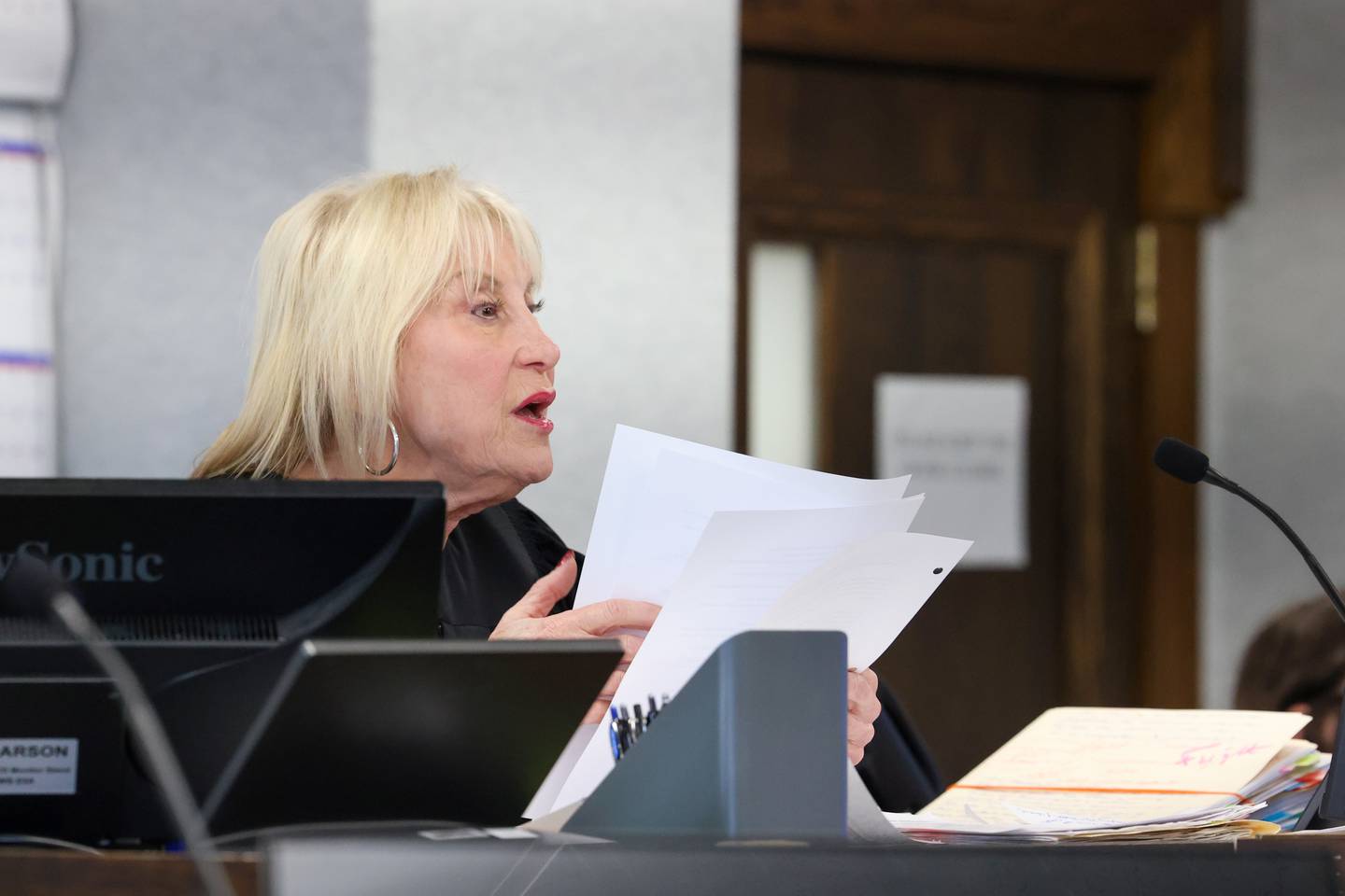 Kankakee County Judge Kathy Bradshaw-Elliott addresses the courtroom during court proceedings ahead of the trial for Xandria Harris on Friday, Feb. 13, 2026.
