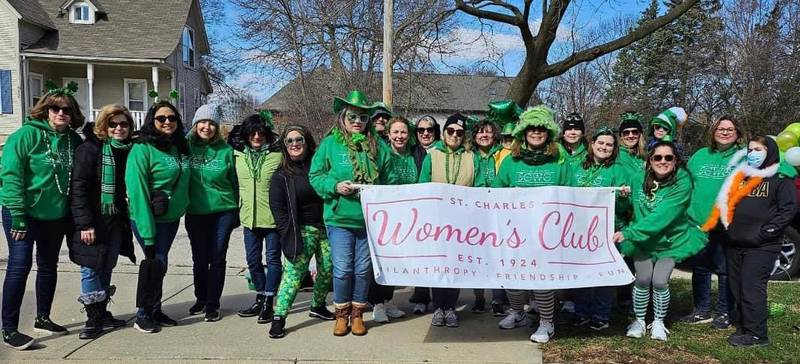 Members of the St. Charles Women's Club at the 2024 St. Patrick's Day parade.