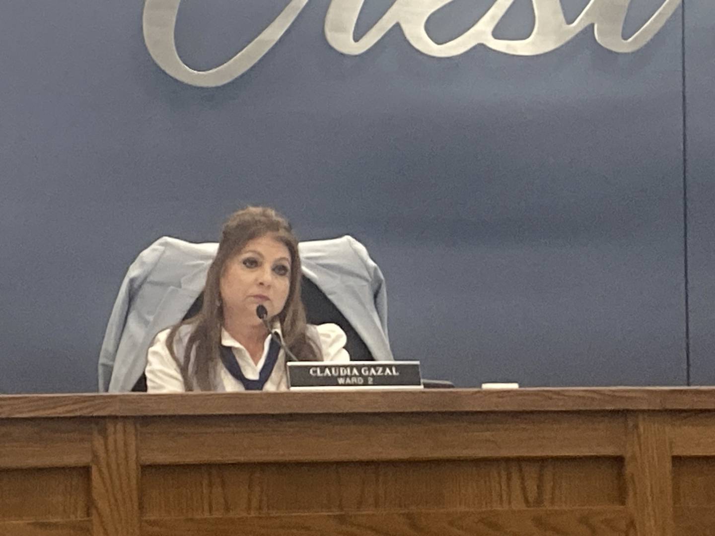 Crest Hill Ward 2 Alderwoman Claudia Gazal speaks against the inclusion of a gun range at the new public safety training facility at the city council meeting on April 7, 2025.