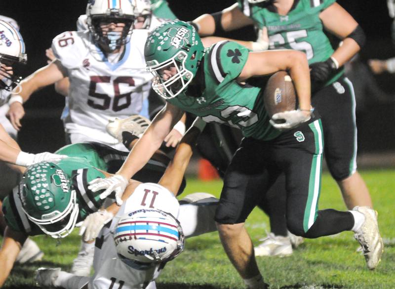 Seneca's Cam Shriey (33) runs the ball against St. joe-Ogden on Friday, Oct. 17, 2025 at Seneca High School.