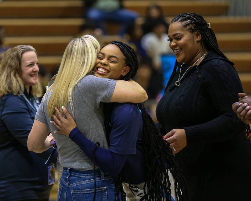 Senior night activities before basketball game between Leyden at Downers Grove South. Feb 9, 2024.