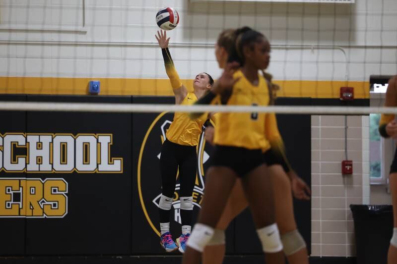 Joliet West’s Isabella Nelson serves the ball against Plainfield North on Wednesday, Sept. 6, 2023 in Joliet.