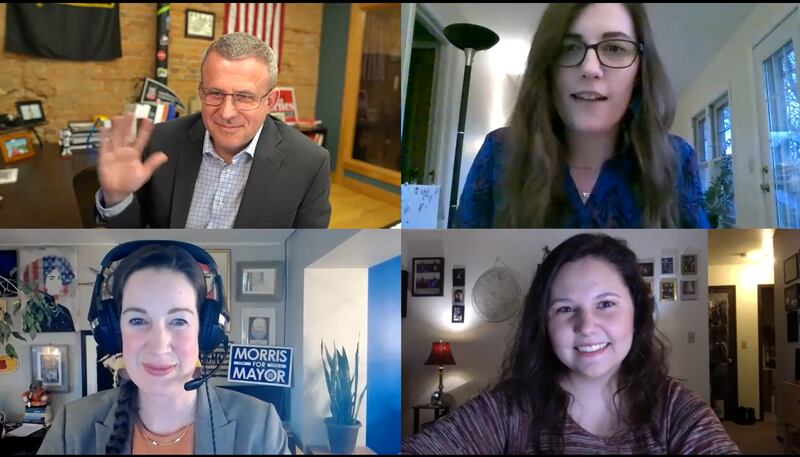 Daily Chronicle editor Kelsey Rettke (top, right) and news reporter Katie Finlon (bottom, right) had a virtual chat with DeKalb mayoral candidates Cohen Barnes (top, left) and Carolyn Morris (bottom, left) leading up to the April 6 election.