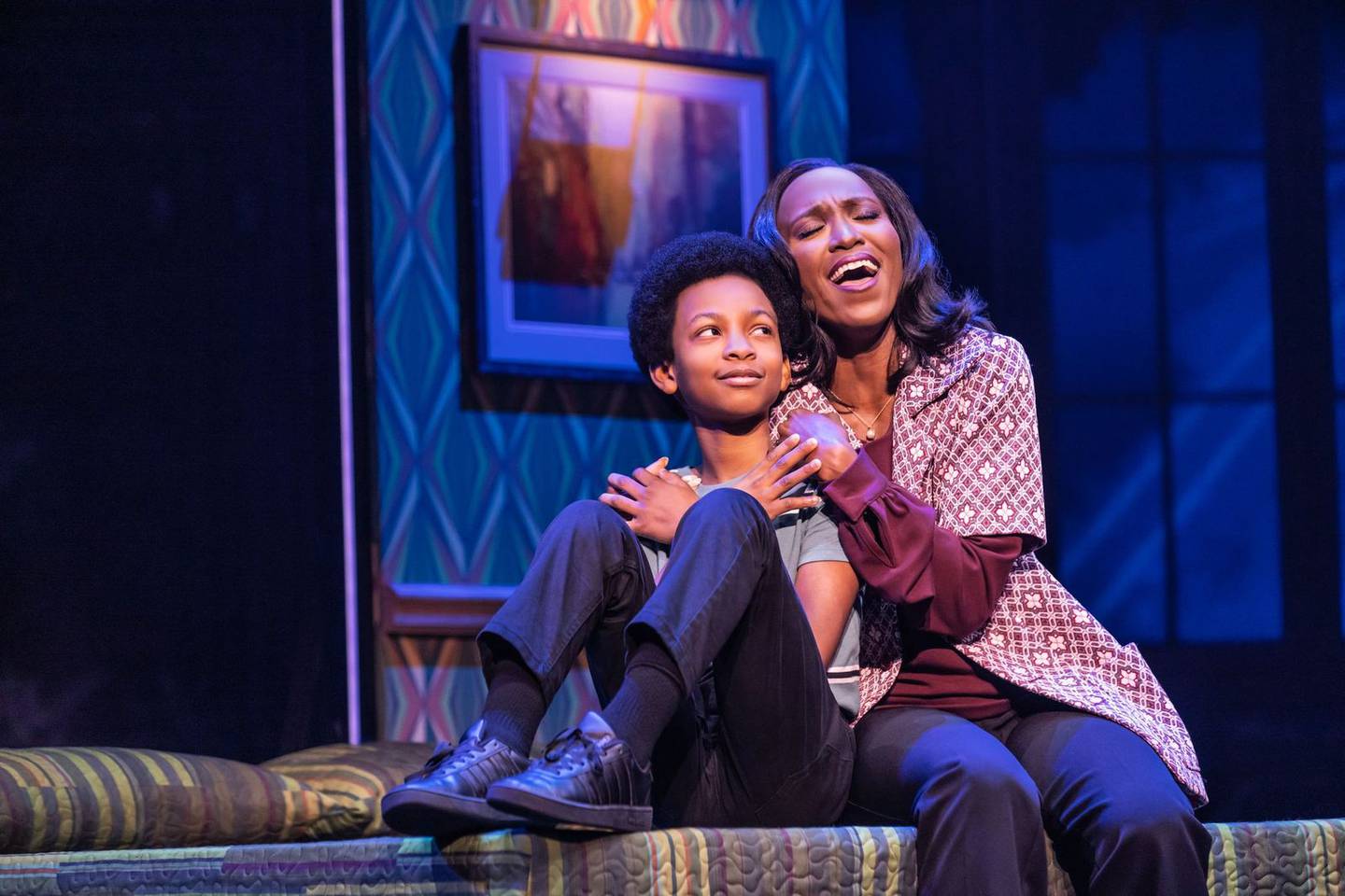 Josiah Benson as "Little Michael" and Anastasia Talley as his mother in "MJ" in Broadway in Chicago
