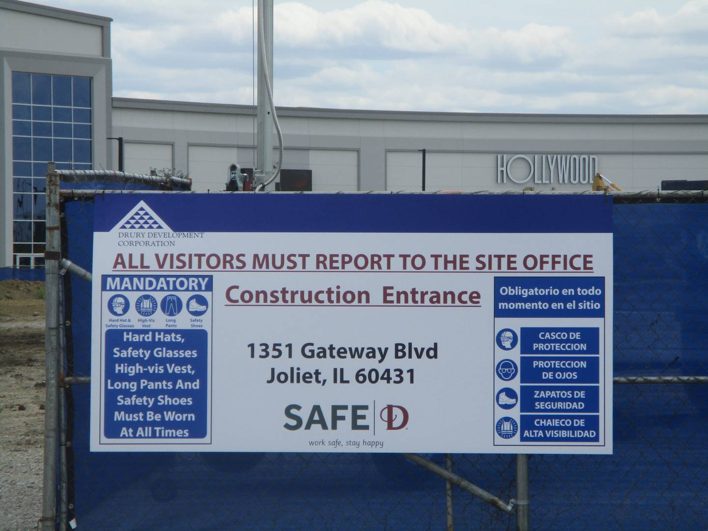 A sign marks off the construction site for the Drury Plaza Hotel being built outside the Hollywood Casino Joliet at Rock Run Collection in Joliet. May 6, 2026
