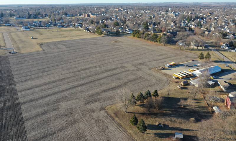 An aerial view of the proposed fieldhouse parcel just south of the Princeton School District Office, on Thursday, Jan. 22, 2026 in Princeton. In December, the Princeton City Council amended its zoning ordinances to make way for a proposed fieldhouse for the Princeton School District. The project is in the beginning stages. The school district is looking at purchasing 15 acres north of Liberty Village for a 50 to 80,000 square foot indoor sports complex. The facility would also include parking. The fieldhouse concept would serve both youth and high school teams.