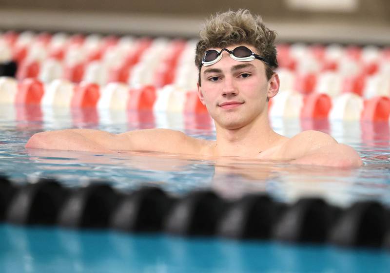Daily Chronicle Boys Swimmer of the Year Jacob Gramer Tuesday, March 7, 2023, at the pool in Huntley Middle School in DeKalb.