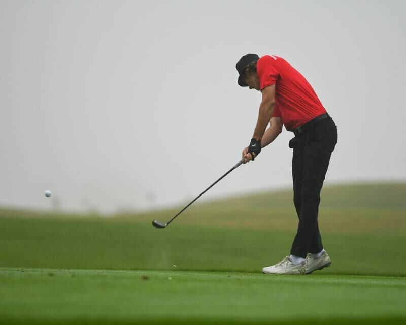 Hinsdale Central 's golfer Kevin Wesołowski tees off during the West Suburban golf match on Tuesday Sept. 24, 2024, held at Prairie Bluff Golf Course in Crest Hill.
