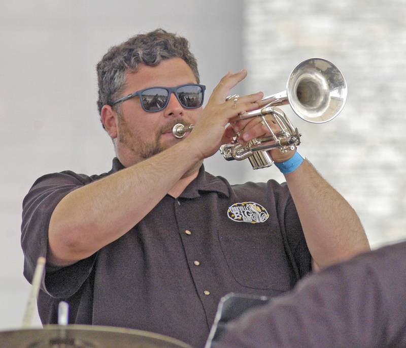 Brad Donati of the Yorkville Big Band entertains  the crowd. The  Bellson Music fest was held on Saturday, June 7, 2025 at RB&W District Amphitheater in Rock Falls.
