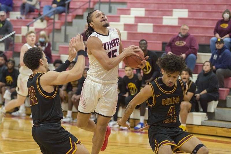 Sauk Valley's Derian Duncan looks to put up a shot against Indian Hills on Saturday, Nov. 27, 2021.