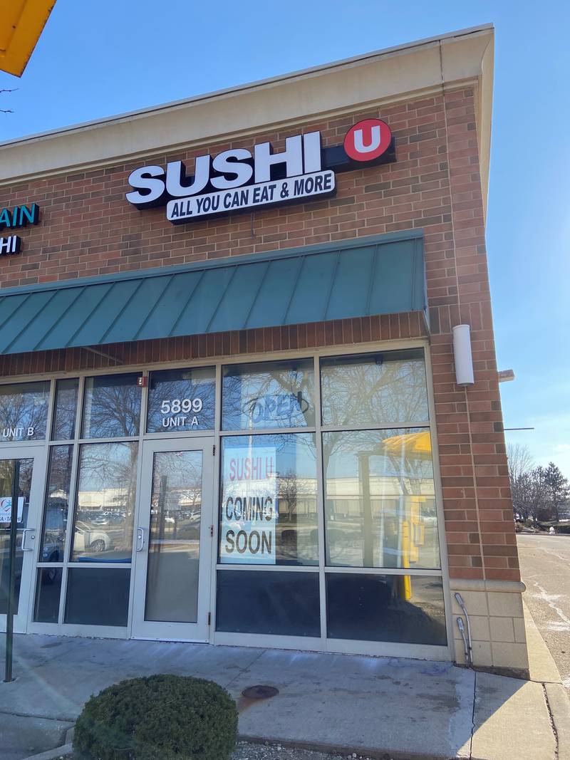 A new all-you-can-eat sushi bar, Sushi U, is set to open Feb. 5 or 6, 2022, at 5899 Northwest Highway, Unit A, Crystal Lake.