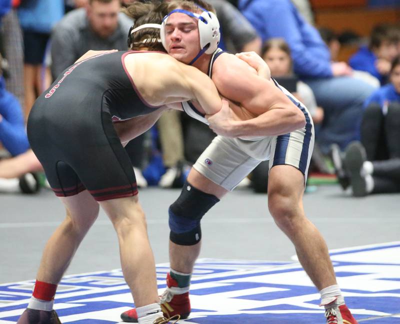 Newman's Brady Grennan wrestles Rockridge's Jude Finch during the 60th annual Lyle King invitational wrestling tournament on Saturday, Jan. 6, 2023 in Princeton.