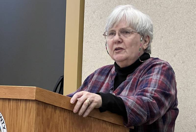 Chair of the DeKalb County Board, Suzanne Willis, a republican from District 10, asked DeKalb County Sheriff, Andy Sullivan to retract his decision to not enforce Illinois' new gun law. Willis is pictured talking during the Jan. 11, 2023 DeKalb County Board meeting.