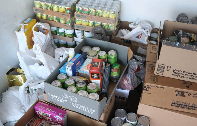 Some of the food collected Thursday, Dec. 5, 2024, during WLBK’s Freezin’ For Food in the Hy-Vee parking lot off of DeKalb Avenue in Sycamore. Freezin’ For Food collects non-perishable food items and monetary donations to help restock The Salvation Army’s food pantries in DeKalb County.