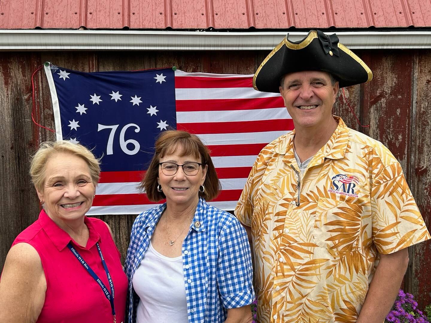 Nancy Gartner, regent, Princeton Daughters of the American Revolution; Besty Tocha, regent of the Kewanee DAR and Doug Holmes, president of the Sons of the American Revolution-Captain Zeally Moss Chapter pose for a leadership photo during their chapters meeting.