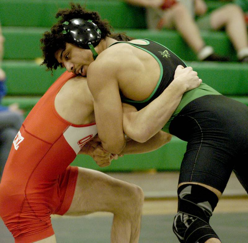 Rock Falls Adan Oquendo grapples with Oregon's Josiah Perez. Rock Falls, Dixon, Oregon and La-Salle Peru wrestle in meet at Rock Falls. The event took place on January 21, 2026.