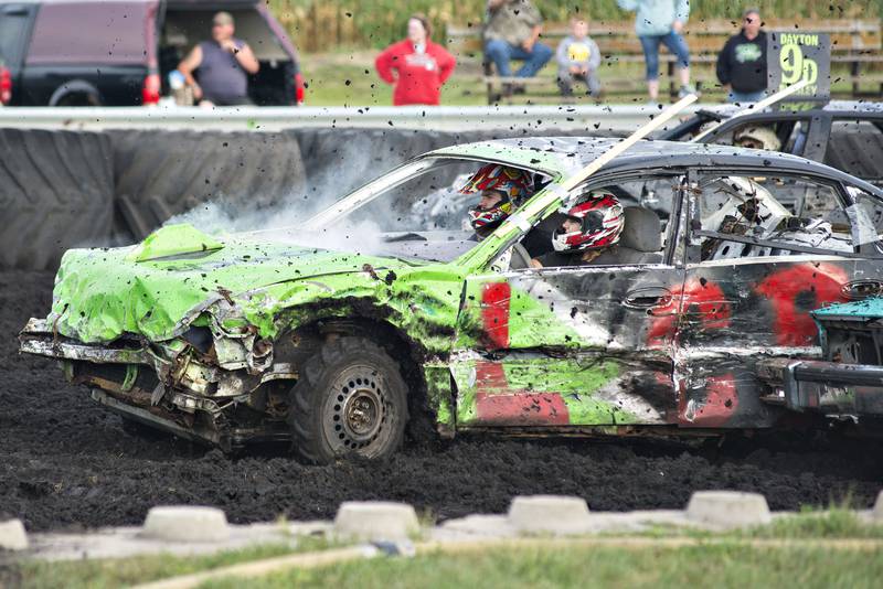 Bryson Deery, driving the LCP car, competes in the 12 and under demolition derby Saturday, Sept. 4, 2021 at Peat Monster in Morrison. People of all ages were able to compete during the World Series of Demo Derby over the weekend.