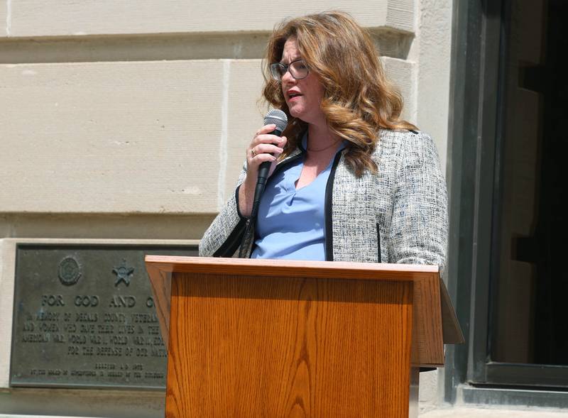 Associate Judge Sarah Gallagher-Chami speaks Wednesday, April 29, 2026, during Hands Around the Courthouse at the DeKalb County Courthouse in Sycamore. The event was held to mark Child Abuse Prevention Month.