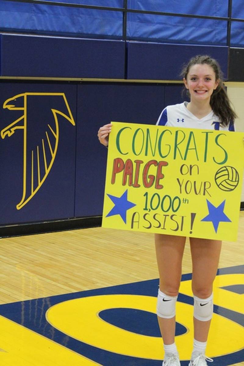 Paige Syswerda became the first girl in Wheaton North volleyball program history to record 1,000 career assists.