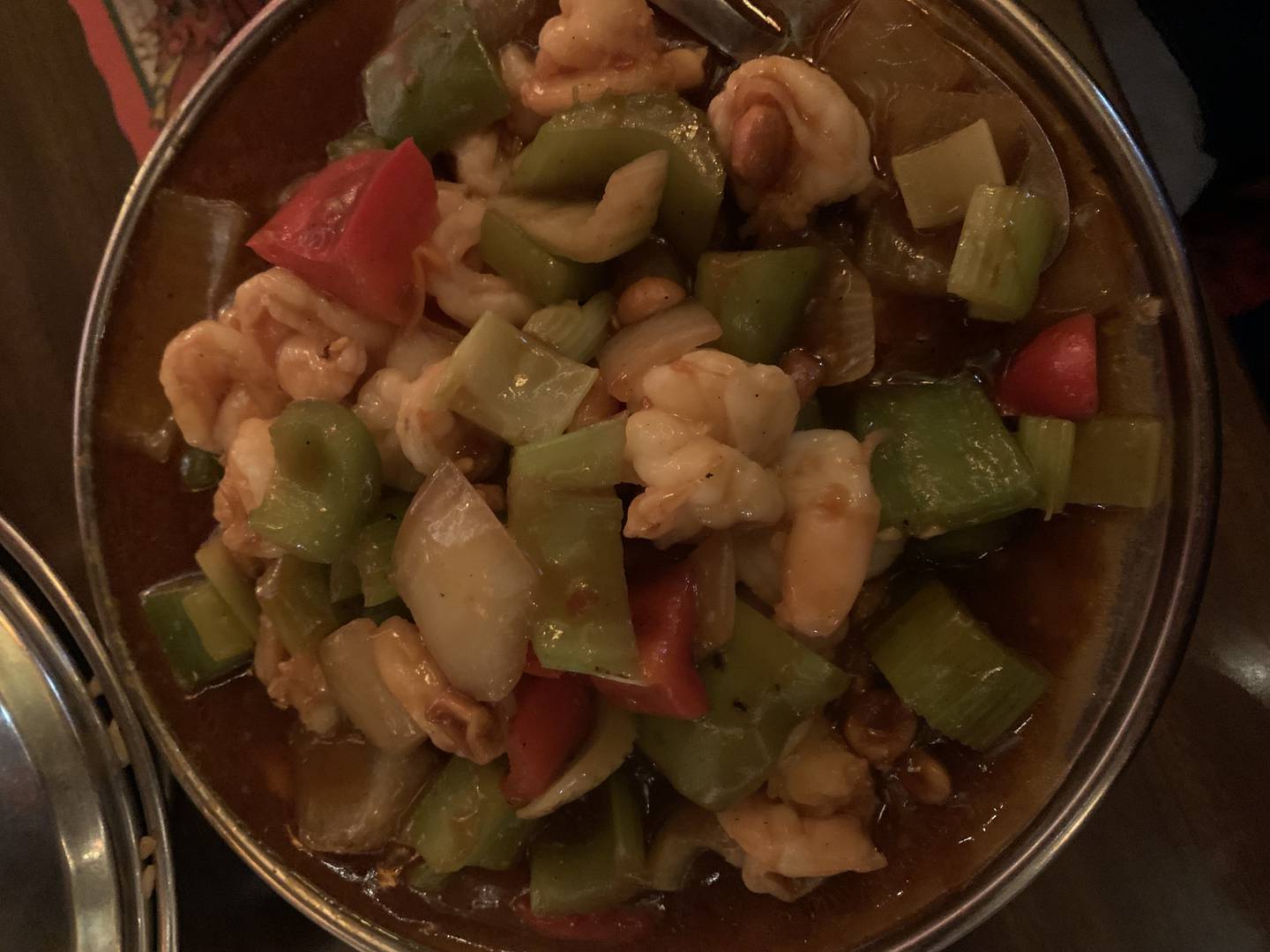 The Kung Poa Shrimp at The Breakers has green and red peppers, celery, onions and peanuts sautéed in a spicy garlic chili sauce.