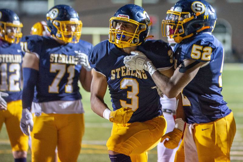 Sterling’s Antonio Tablante celebrates a touchdown against Rock Island Friday, Oct.7, 2022.