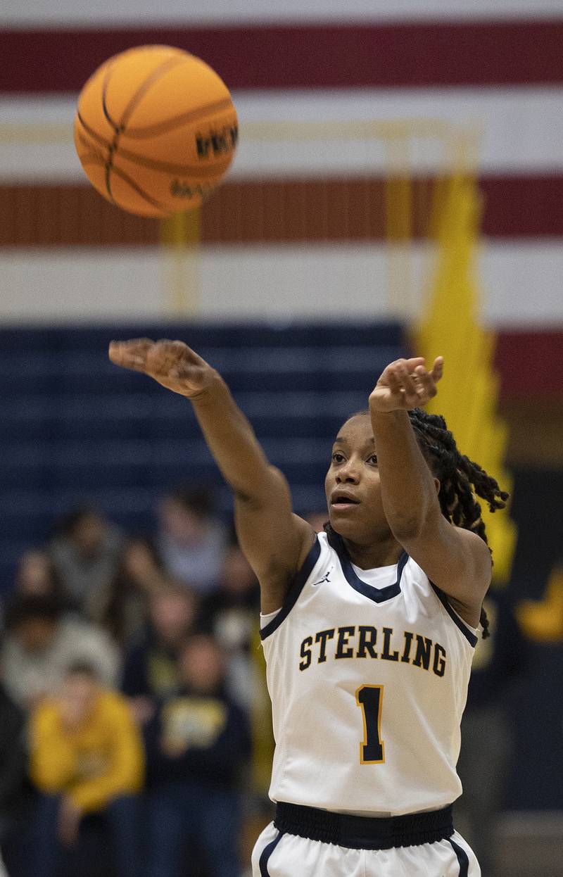 Sterling’s Taah Liberty puts up a shot against LaSalle-Peru Tuesday, Dec. 3, 2024, at Sterling High School.