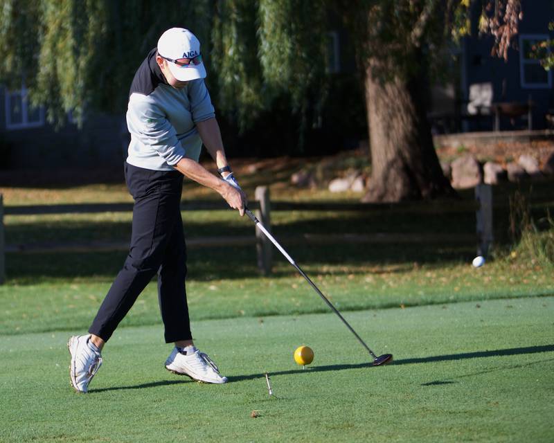 Huntley's Nooa Hakala tees off at the Cary-Grove Boy's Golf Invite at Foxford Hills Golf Club on Saturday, Sept. 9, 2023, in Cary.