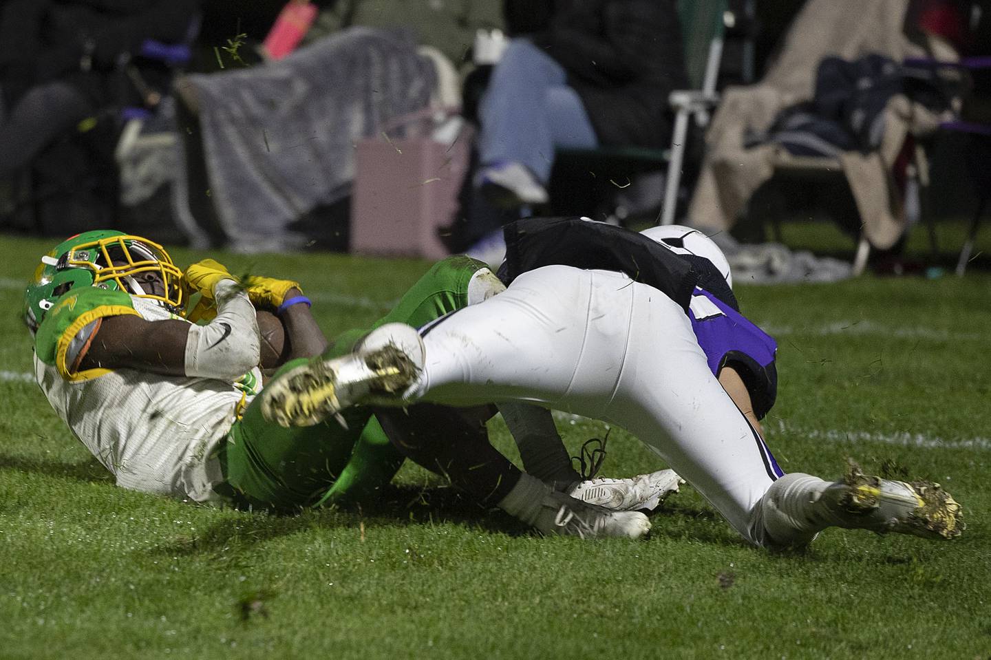 Chicago Ag Science’s Trevon Williams hauls in a TD pass against Dixon Friday, Nov. 8, 2024 in the second round of the Class 4A football playoffs.