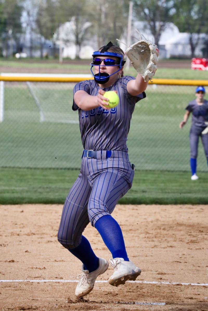 Princeton's Reese Reviglio makes her pitch against Rockridge Tuesday at Little Siberia Field.