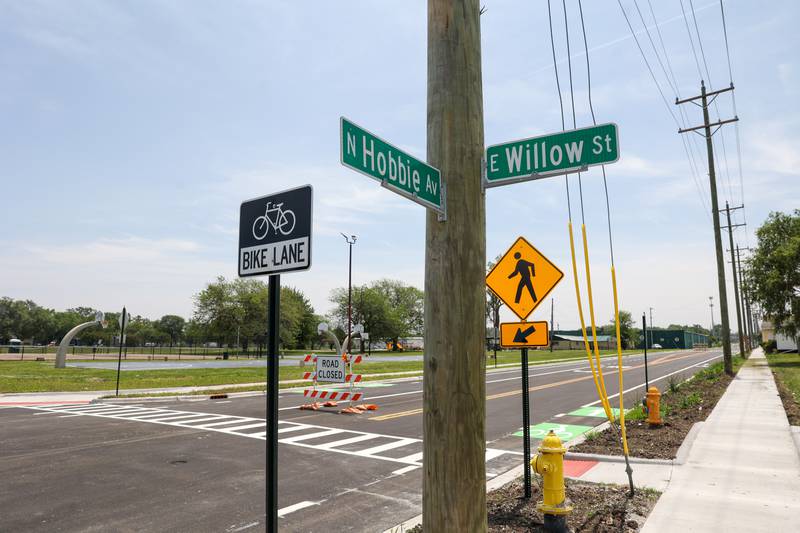 Hobbie Avenue nears completion in front of Pioneer Park in Kankakee on Monday. The long-awaited reopening of the road will occur following the Juneteenth Parade on Saturday, June 21, 2025.