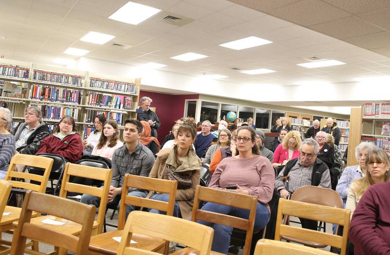 Oglesby residents attend the mayoral and commissioner candidate forum on Wednesday, March 8,  2023 at the Oglesby Public Library.