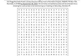 Rochelle DAR holding Constitution Week word search contest