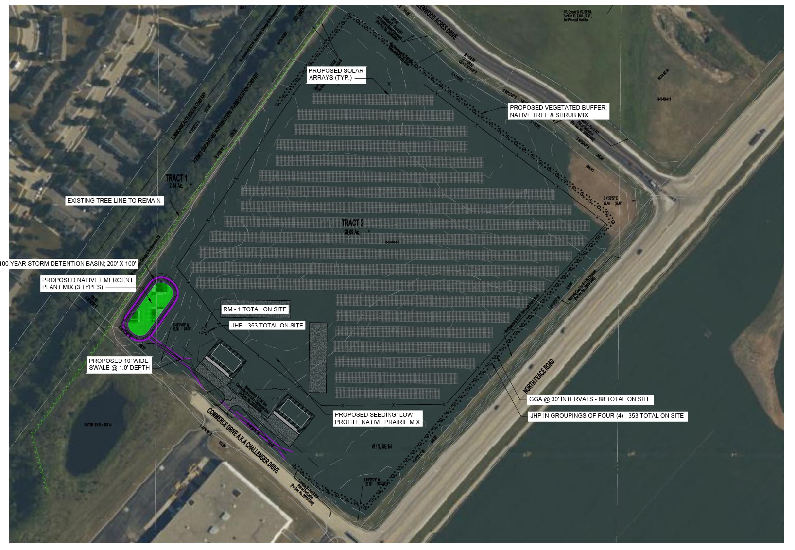 Champaign-based Donato Solar has submitted a petition to rezone and annex about 30 acres of land along the west side of Peace Road between Greenwood Acres and Challeger drives in DeKalb for the development of a solar field and two-building data center.