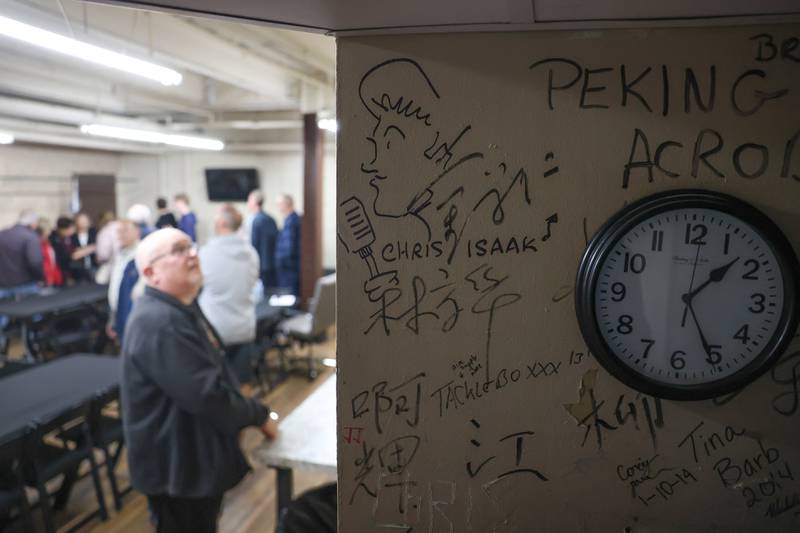 Chris Isaak signed and illustrated on the wall in the green room at the Rialto Theater’s 100th anniversary celebration on Sunday, May 3, 2026 in Joliet.