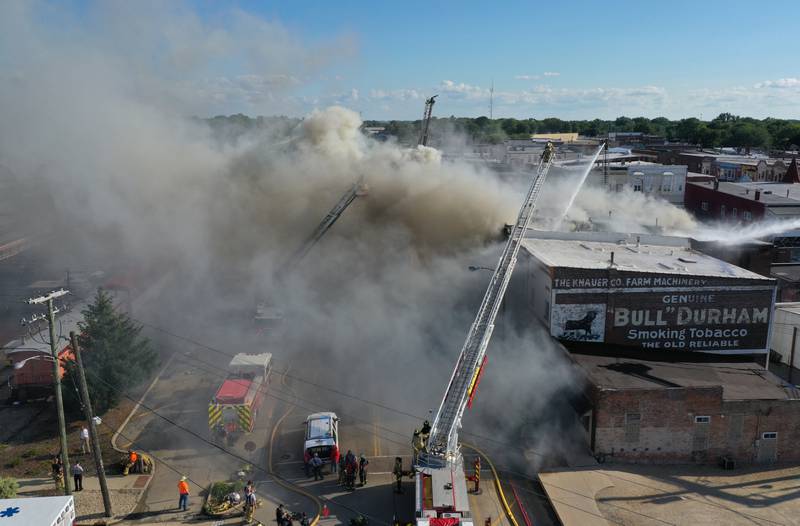 Nineteen fire departments from all over the Illinois Valley battled an apartment fire in the 800 block of Main Street in Mendota on Monday, Aug. 22, 2022.