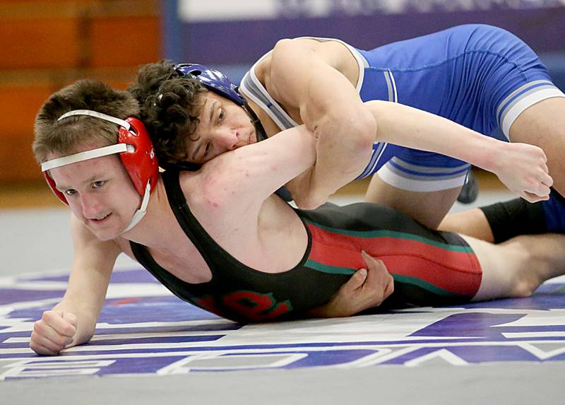 Princeton's Kaydin Gibson wrestles L-P's Zach Znaniecki on Thursday, Jan. 19, 2023 at Princeton High School.