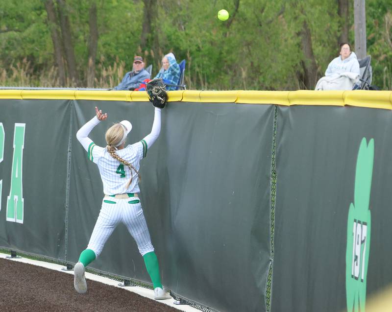 Seneca's Graysen Provance watches Ottawa's Teagan Darif home run go over the fence on Friday, May 1, 2026 at Seneca High School.