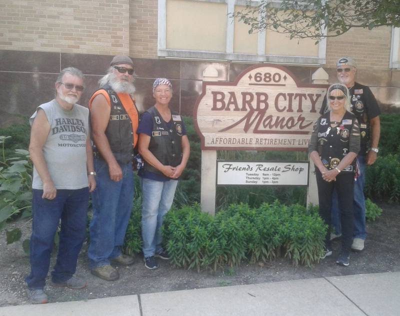 Pictured are the American Legion Riders Post #181 from Sandwich members Henry Herbst, Bob and Sandy Lawrence, Cherie and Bob Mauer at Barb City Manor in DeKalb.