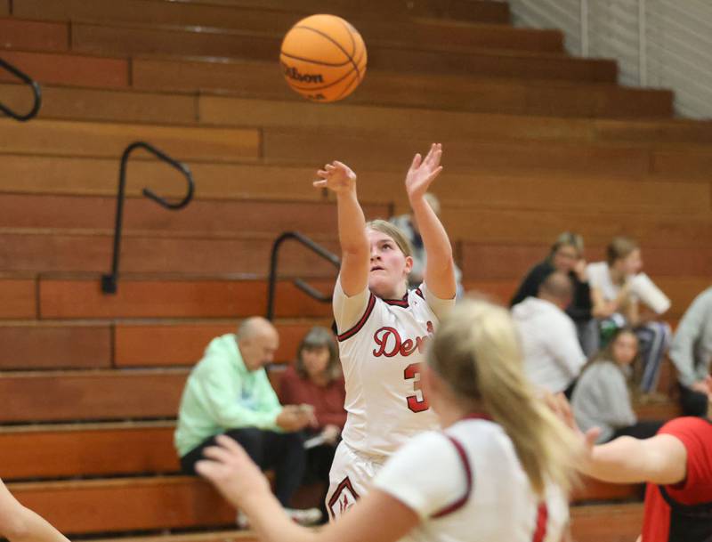Hall's Leah Pelka lets go of a shot during the Tiger Girls Basketball Holiday Tournament on Tuesday, Nov. 18, 2025 at Princeton High School.