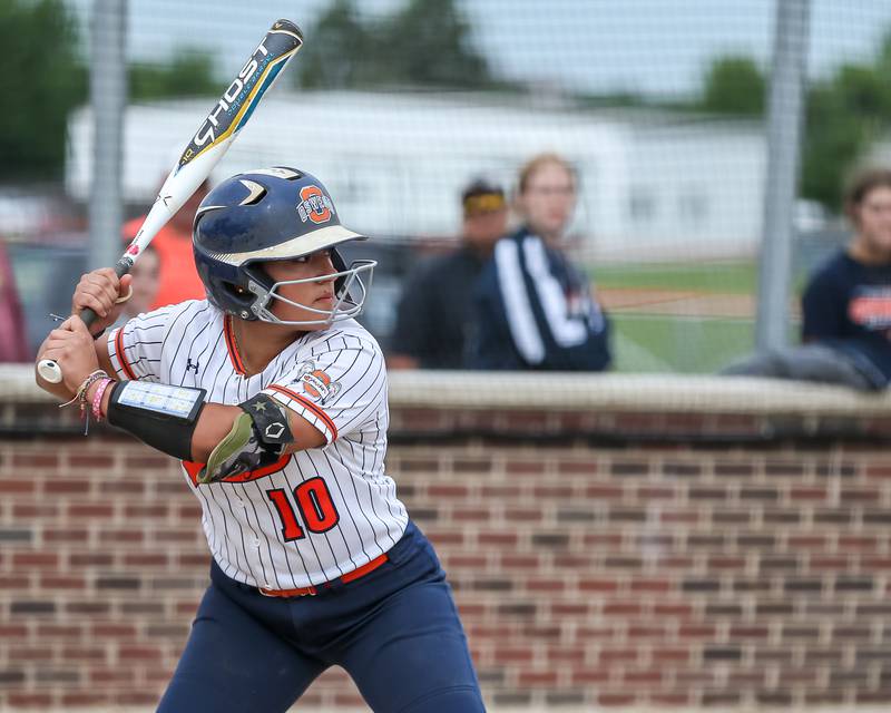 Oswego's Kiyah Chavez (10) waits on a pitch during Class 4A Oswego Regional final softball game between Yorkville at Oswego. May 24th, 2024.