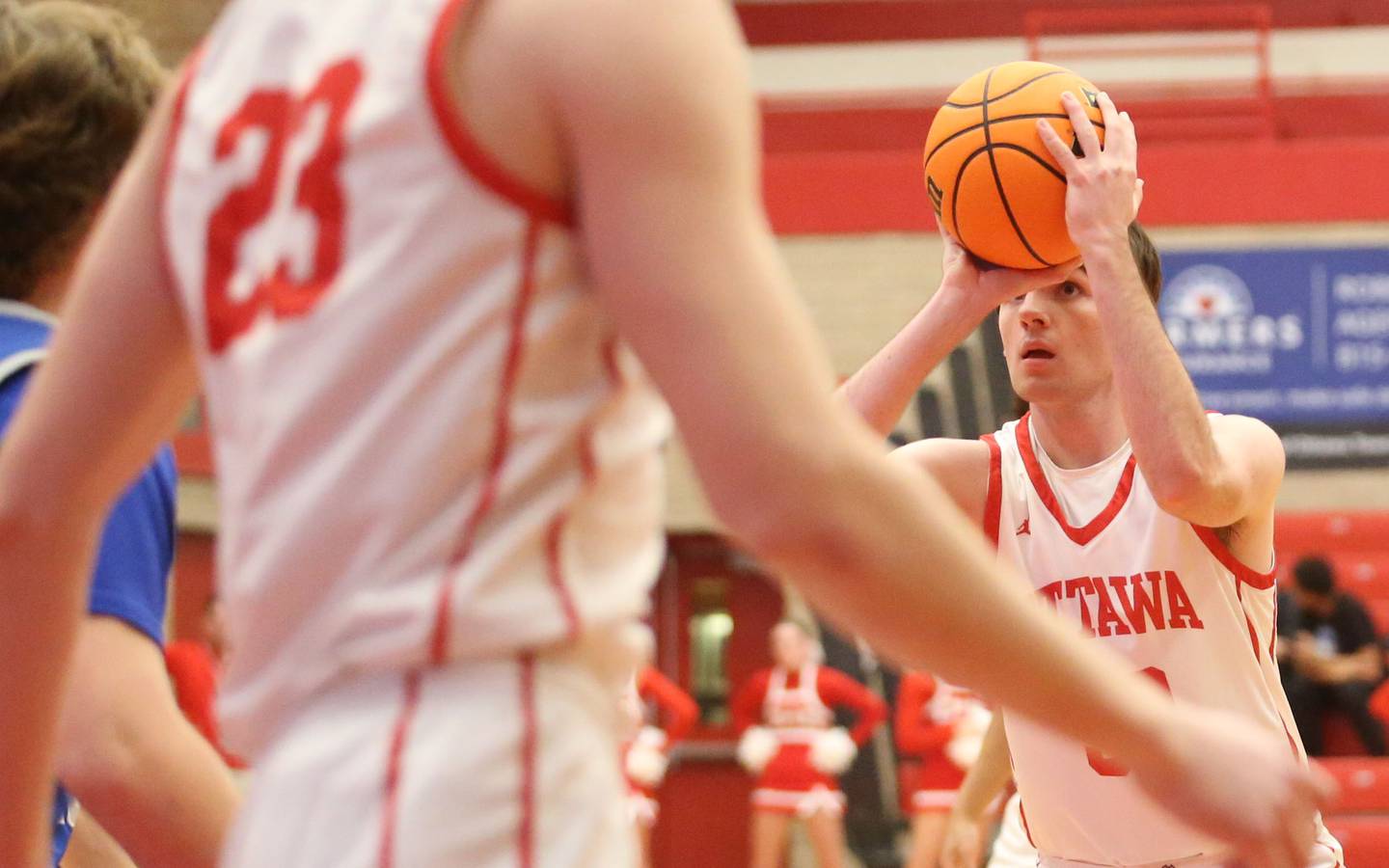 Ottawa's Seth Cooper eyes the hoop while playing against Princeton on Monday, Feb. 3, 2025 in Kingman Gymnasium at Ottawa High School.