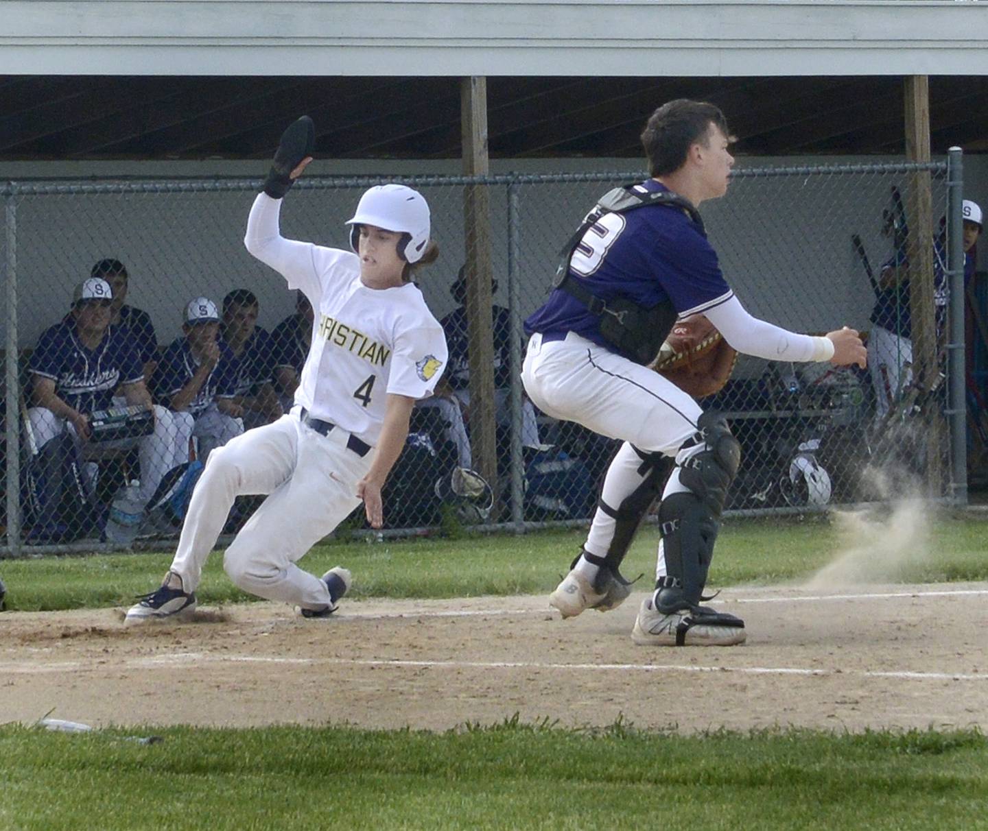 As Serena’s Payton Twiat awaits the throw, Yorkville Christian’s Austin Vugteveen scores Thursday at Serena.
