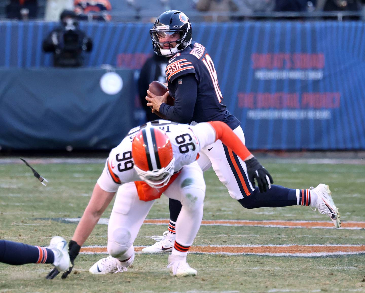 Chicago Bears quarterback Caleb Williams looks for a receiver during their game against Cleveland Sunday, Dec. 14, 2025, at Soldier Field in Chicago.