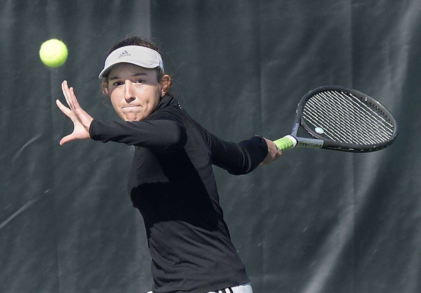 Morris's Gretchen Zarbock hits the ball in final match in the Class 1A Sectional girls tennis meet on Saturday, Oct. 15, 2022 at Ottawa.