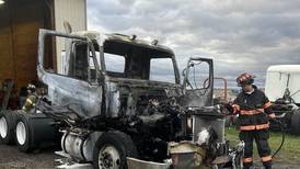 Semitrailer catches fire in mechanics shop near Ladd