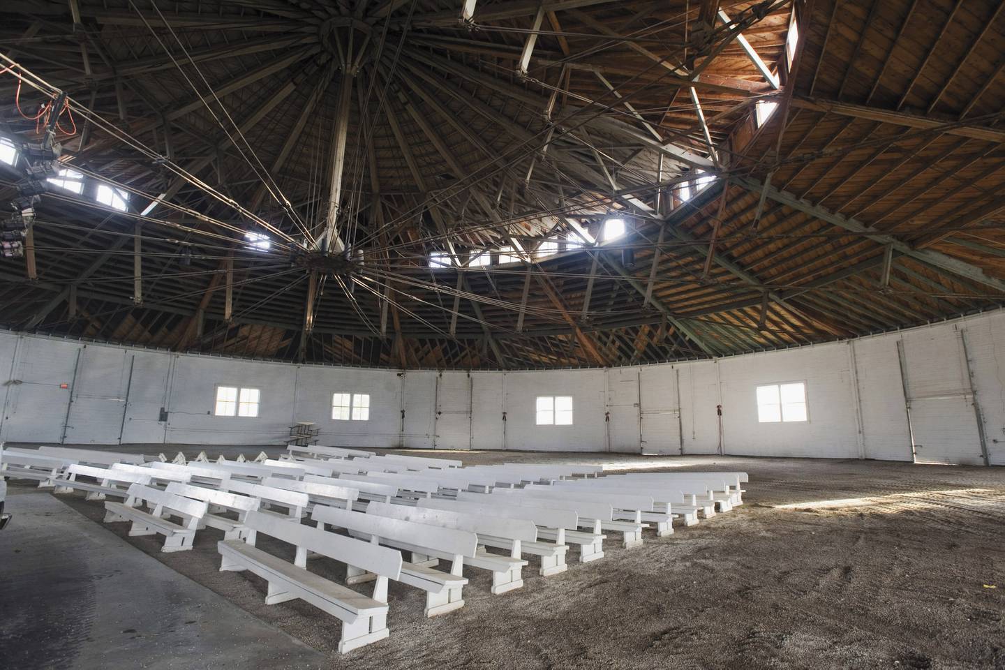This Nov. 7, 2013, file photo shows the interior of the Chautauqua Auditorium in Forest Park in Shelbyville. The 110-year-old Chautauqua is a major link to Shelbyville's recreational past and, leaders hope, to its future. It has been the site of many an Illinois Old Time Fiddlers contest and music concerts with stars ranging from Dolly Parton to REO Speedwagon. The building is recognized on the National Register of Historic Places.