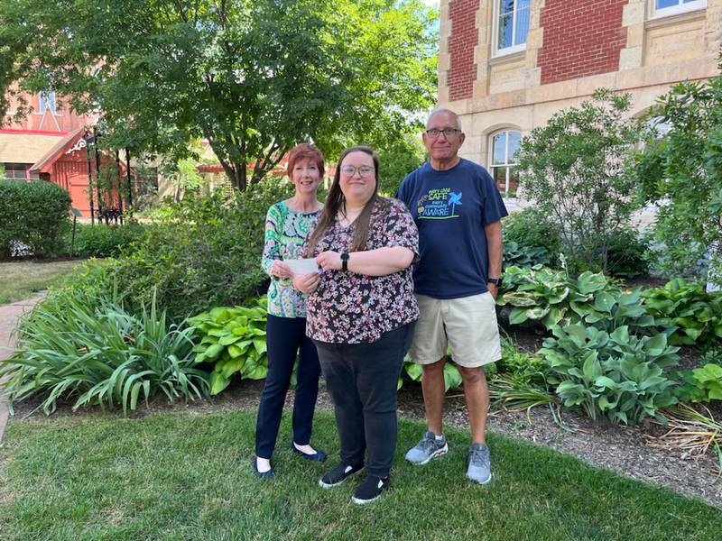 Reddick Mansion Association Board Members Mary Caba and Steve Novario presented a $500 check to Marissa Vicich, the executive director of the Community Food Basket in Ottawa. The donation was from the 50/50 raffle June 11 at the Putt for History Golf Outing sponsored by the Reddick Mansion Association.