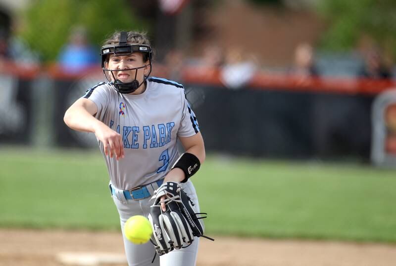 Lake Park’s Mia Savage pitches against St. Charles North in an IHSA Class 4A St. Charles East Sectional semifinal game on Wednesday, June 1, 2022.