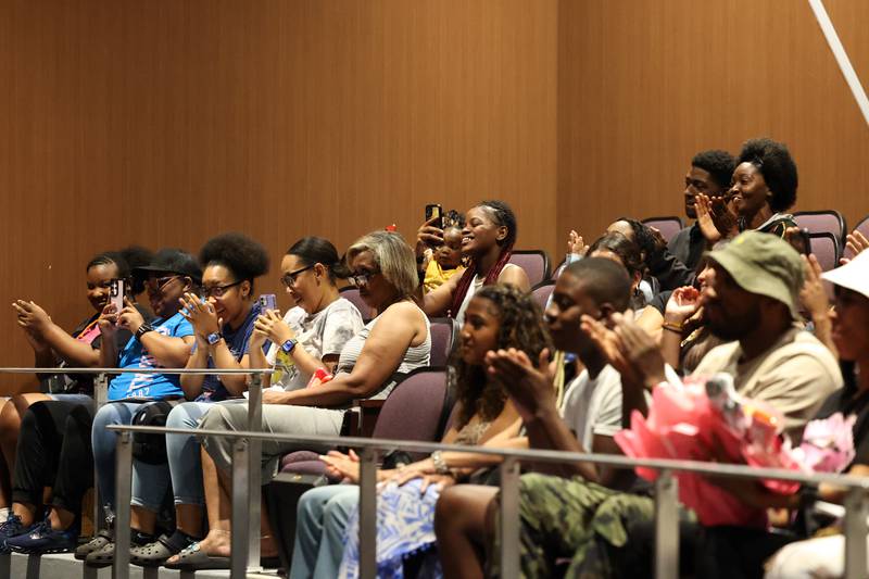 Family and friends of Kankakee High School graduates cheer as the students receive their diplomas during the summer commencement ceremony at the high school on Tuesday, July 29, 2025.