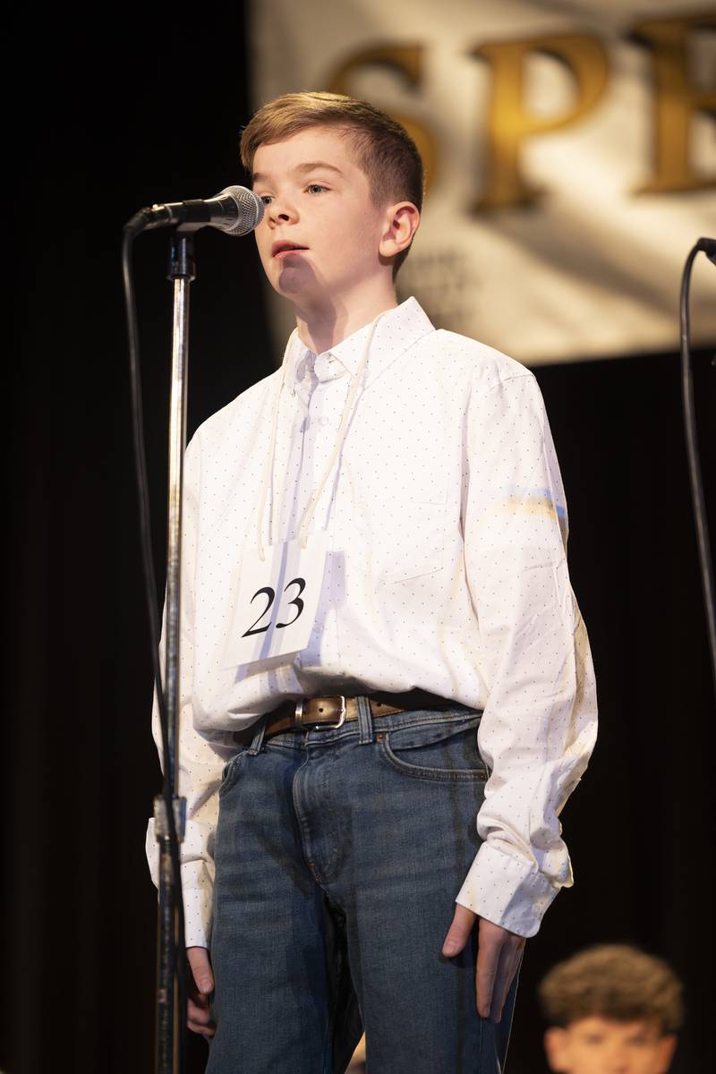 Landon Johnson of Kings Elementary went out on the word "convention" in round one Thursday, Feb. 20, 2025, at the Lee, Ogle, Whiteside County Regional Spelling Bee.
